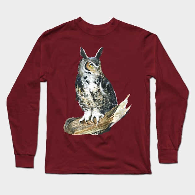 Eagle Owl watercolor Long Sleeve T-Shirt by Redilion